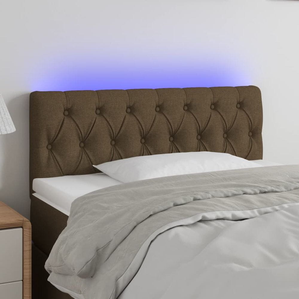 Vidaxl Čelo postele s LED tmavohendé 90x7x78/88 cm látka